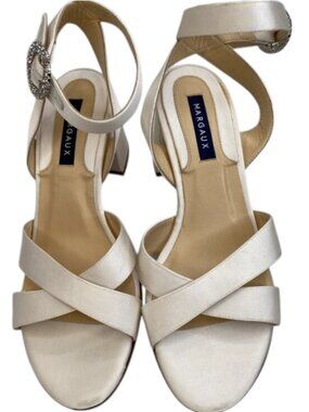 MARGAUX The Uptown 37mm Bridal Sandals Women US6 EU36 Satin Ivory Crystal Buckle
